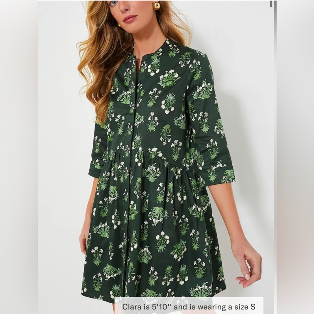 Tuckernuck Royal Shirt Dress Viridian stamped bouquets